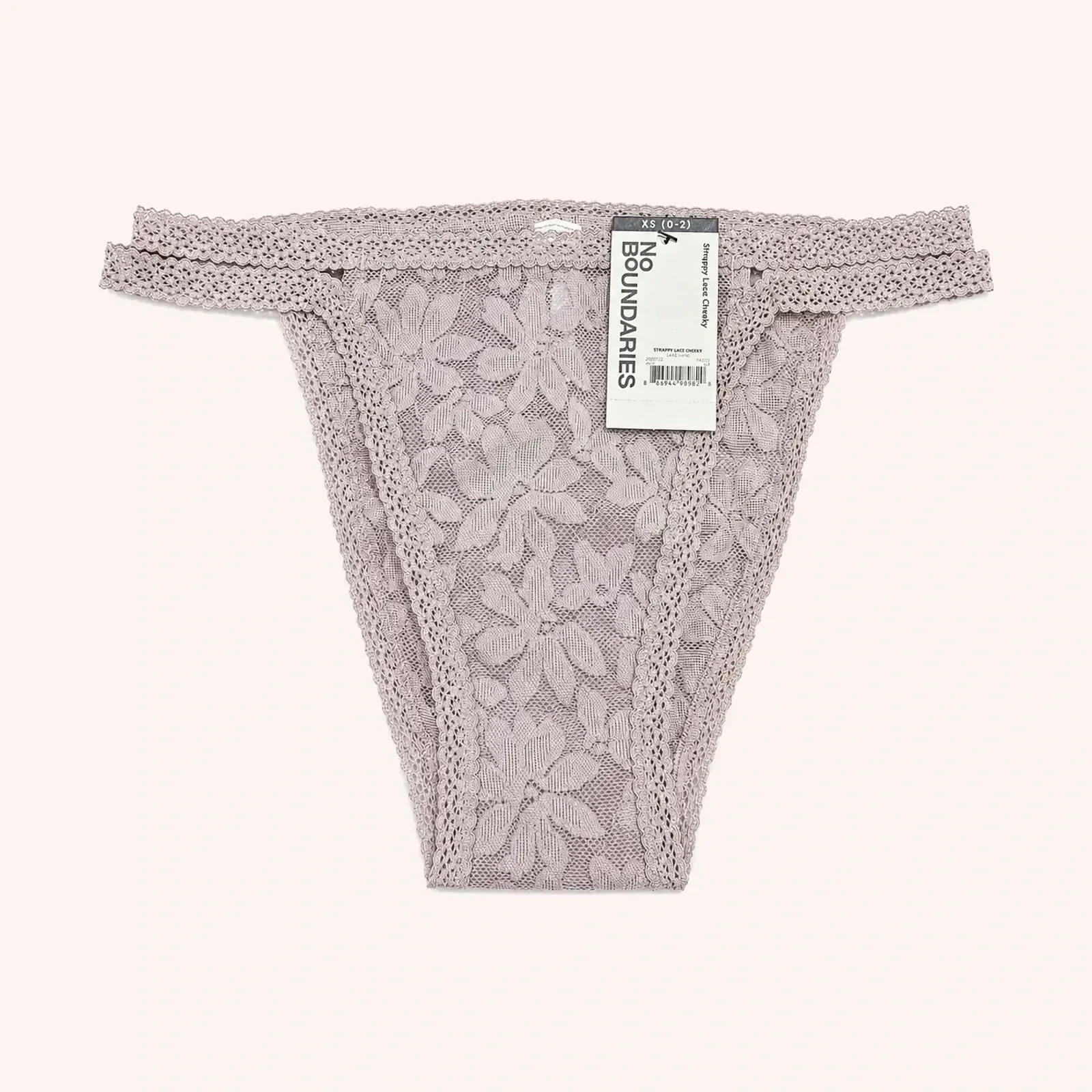 No Boundaries Women's Lace Strappy Cheeky Panty, Laurel Pink, XS, 1 unidad