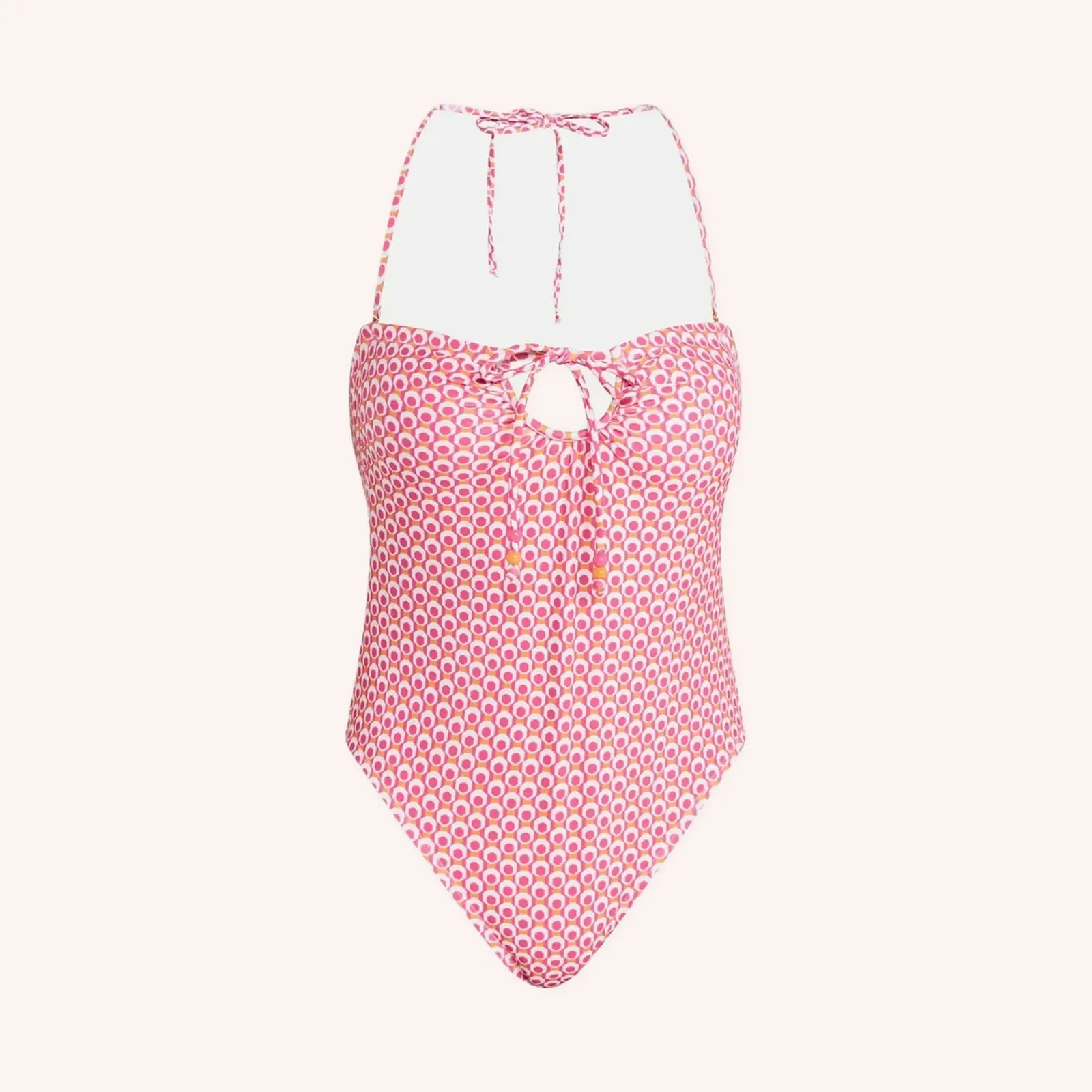 No Boundaries Geo Jam Strapless Keyhole One-Piece Swimsuit, Surf Pink, talla L (12-14), 1 pieza