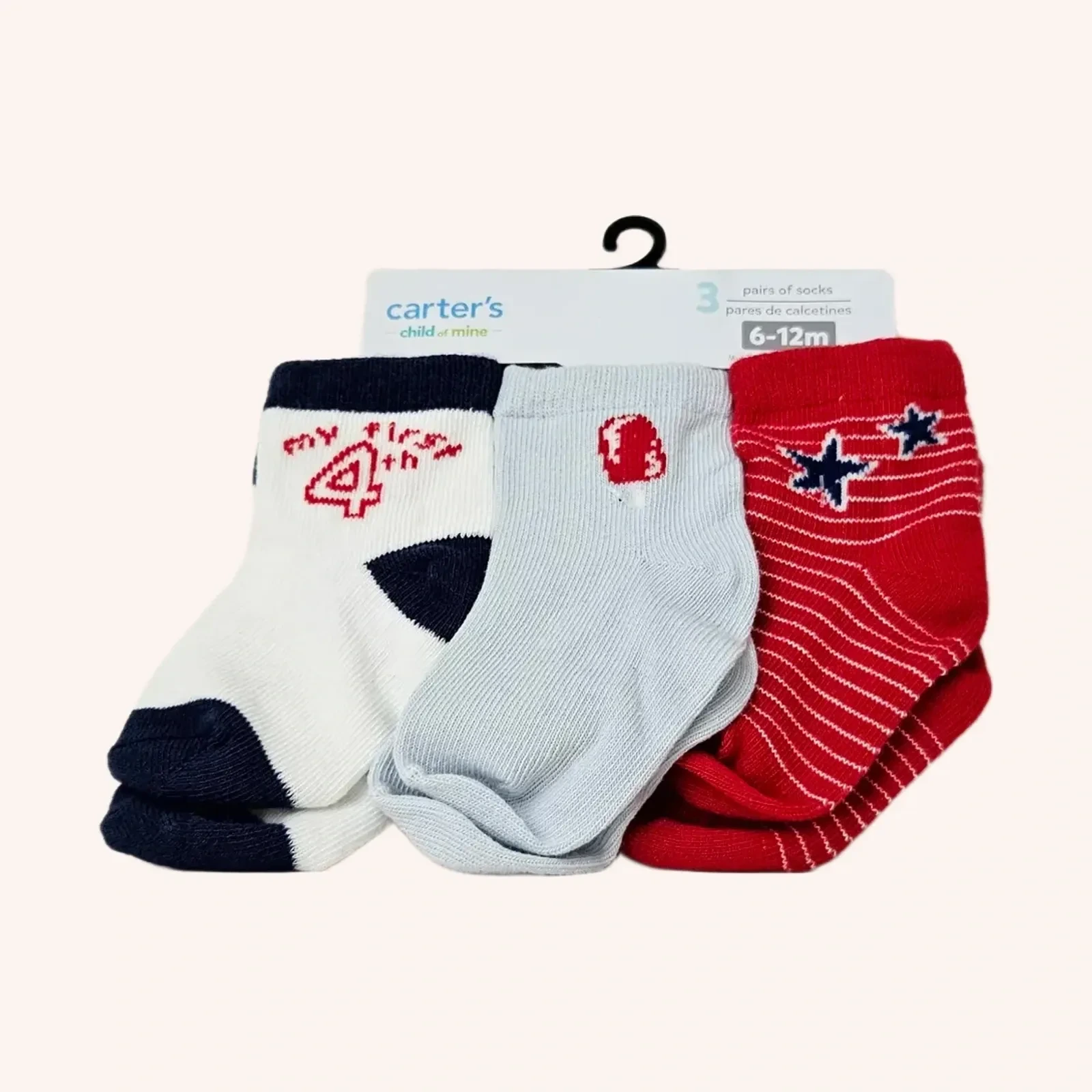 Carter's Child of Mine baby 3-pack socks, rojo/blanco/azul, 6-12 meses, 3 pares