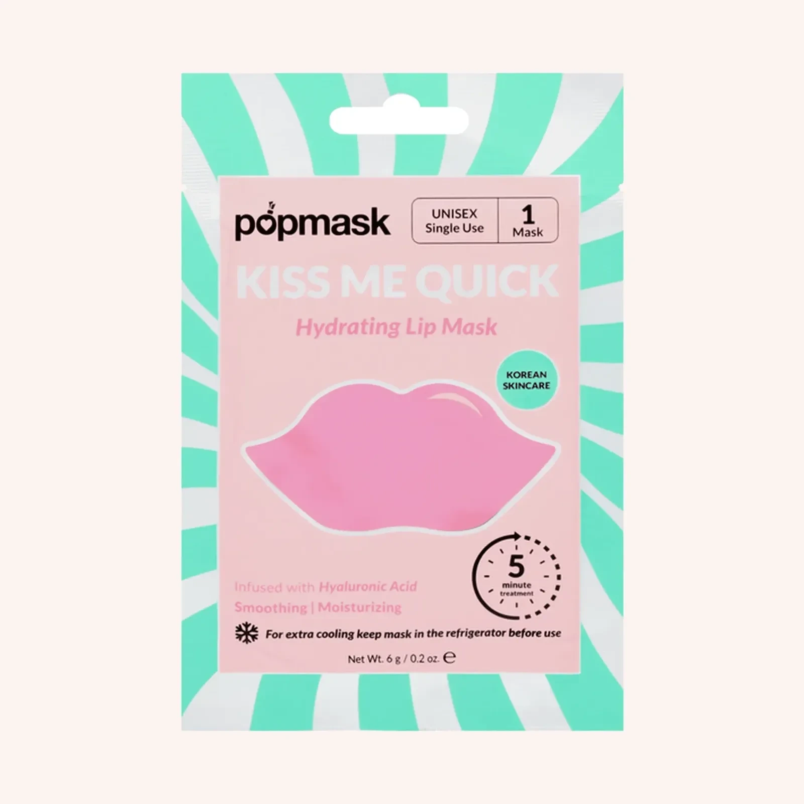 Popmask Kiss Me Quick Hydrating Lip Mask, rosa, 1 mascarilla, 0.2 oz