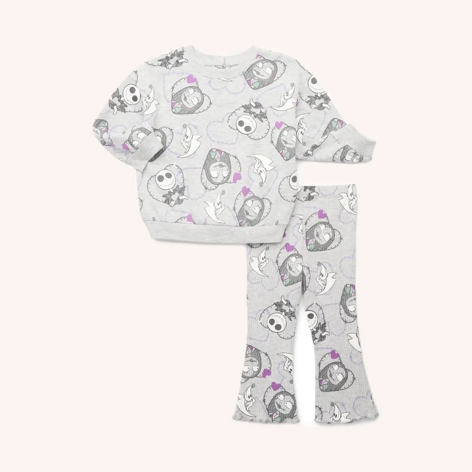 Disney Baby outfit set, estampado Nightmare Before Christmas, gris claro, 0-3 meses, 2 piezas