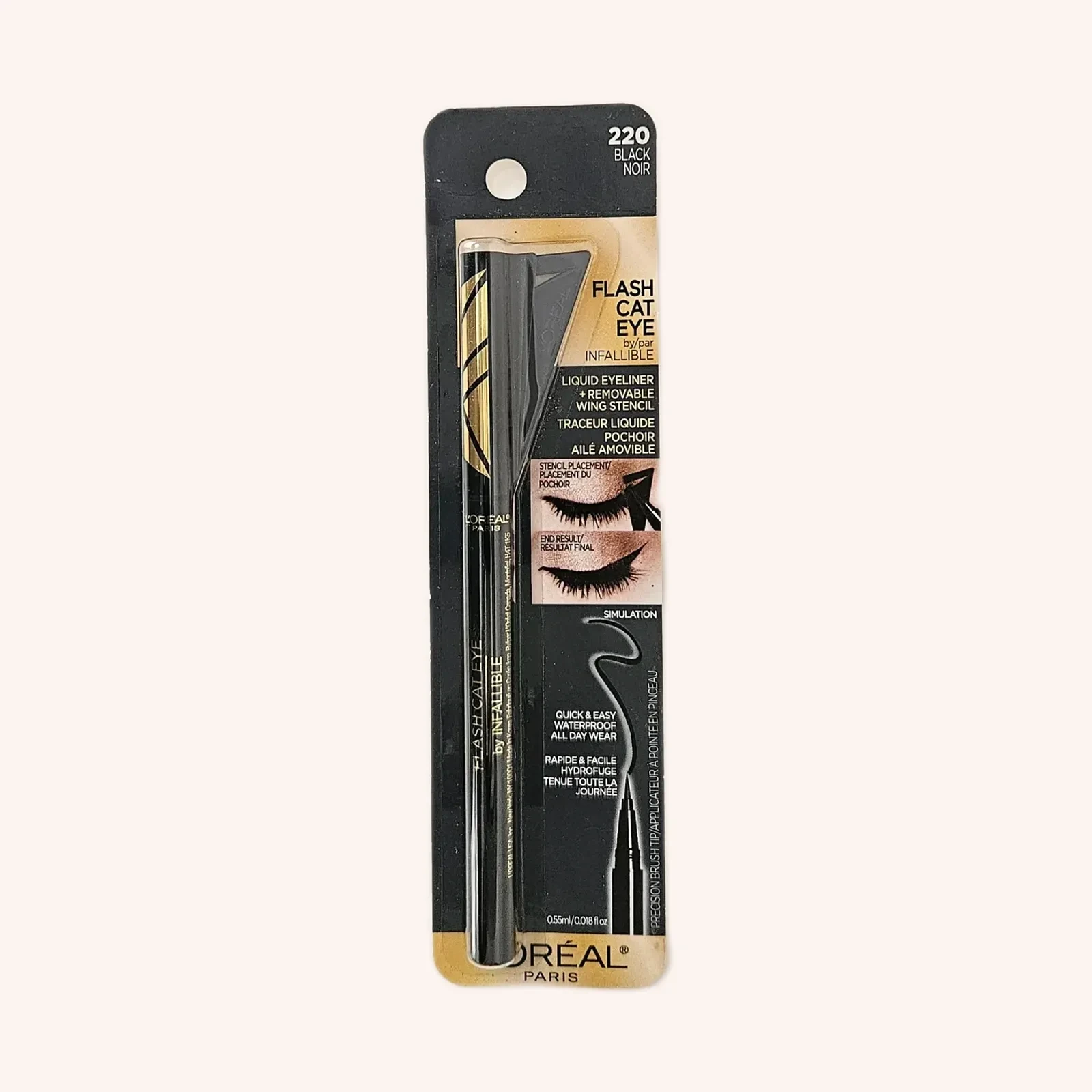 L’Oréal Paris Infallible Flash Cat Eye Waterproof Brush Tip Liquid Eyeliner, Black 220, 1 pieza