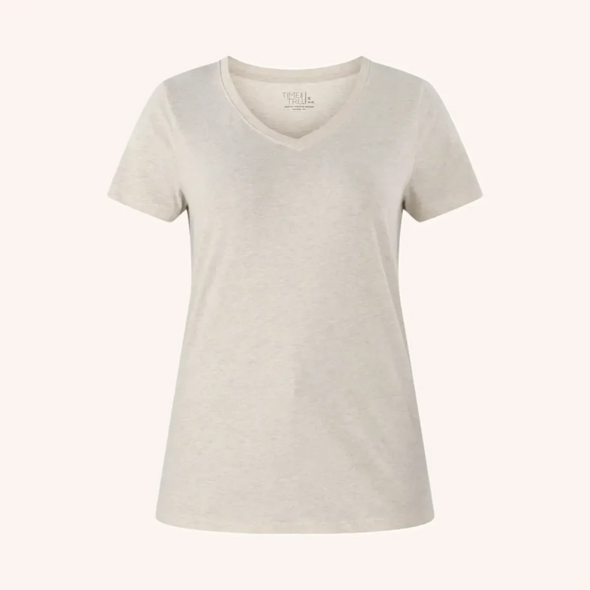 Time and Tru Women's Cotton V-Neck Tee, Lightest Grey Heather, talla S, 1 pieza