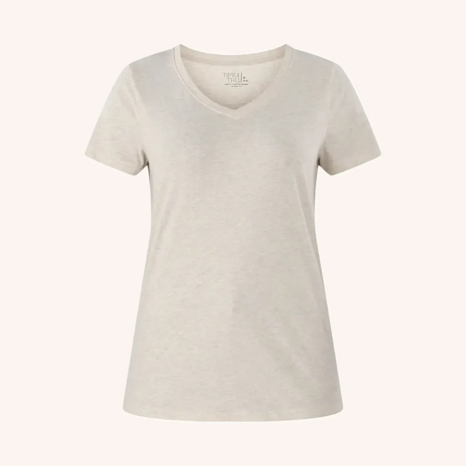 Time and Tru Women's Cotton V-Neck Tee, Lightest Grey Heather, talla S, 1 pieza