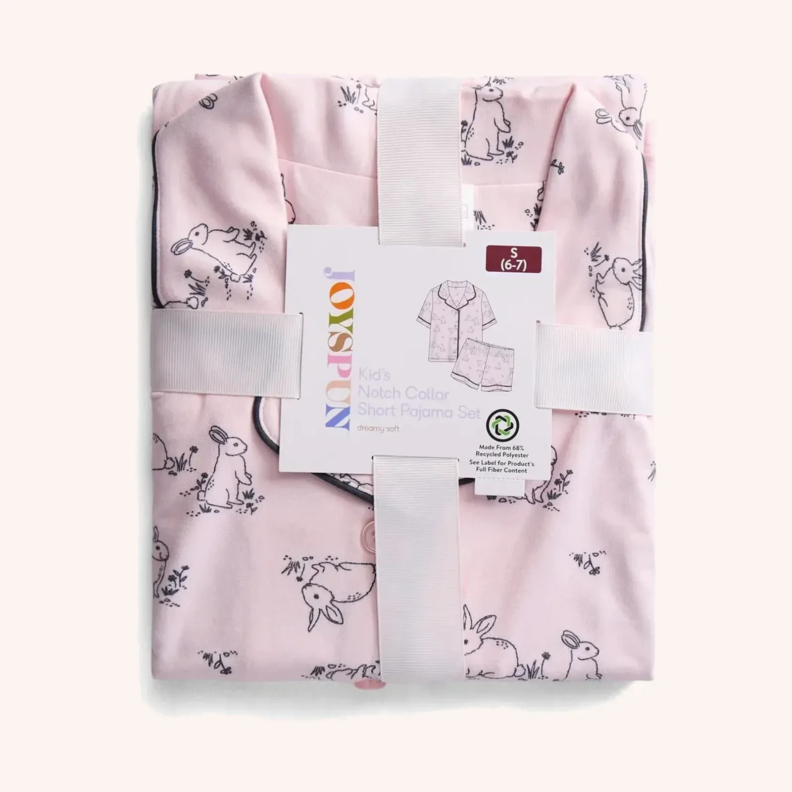 Joyspun pijama corto con cuello tipo notch, rosa claro, talla S (4-6), 2 piezas