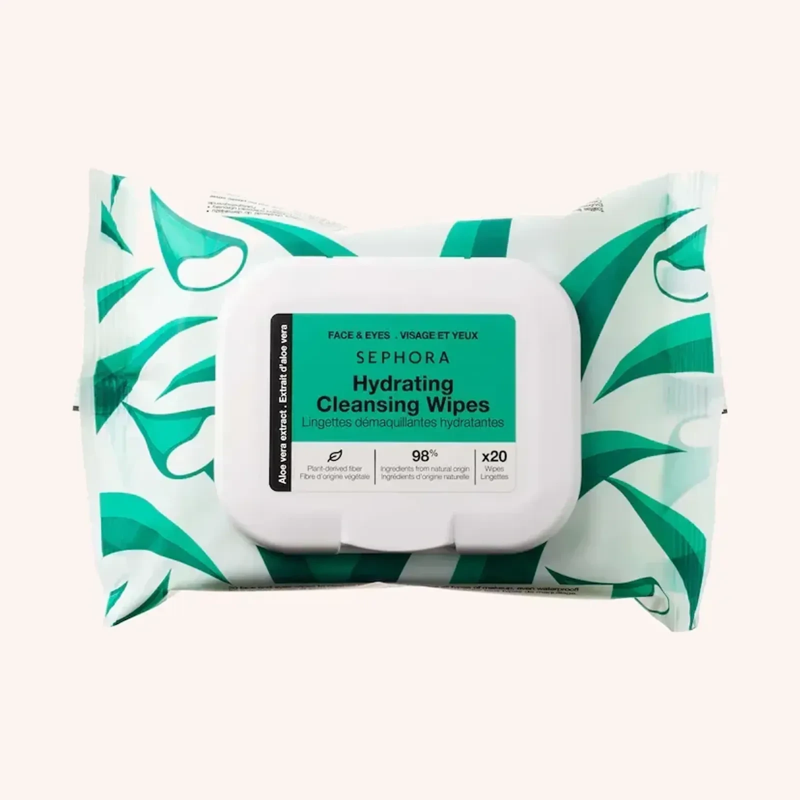 SEPHORA COLLECTION Hydrating Cleansing Wipes Face & Eyes x20, verde