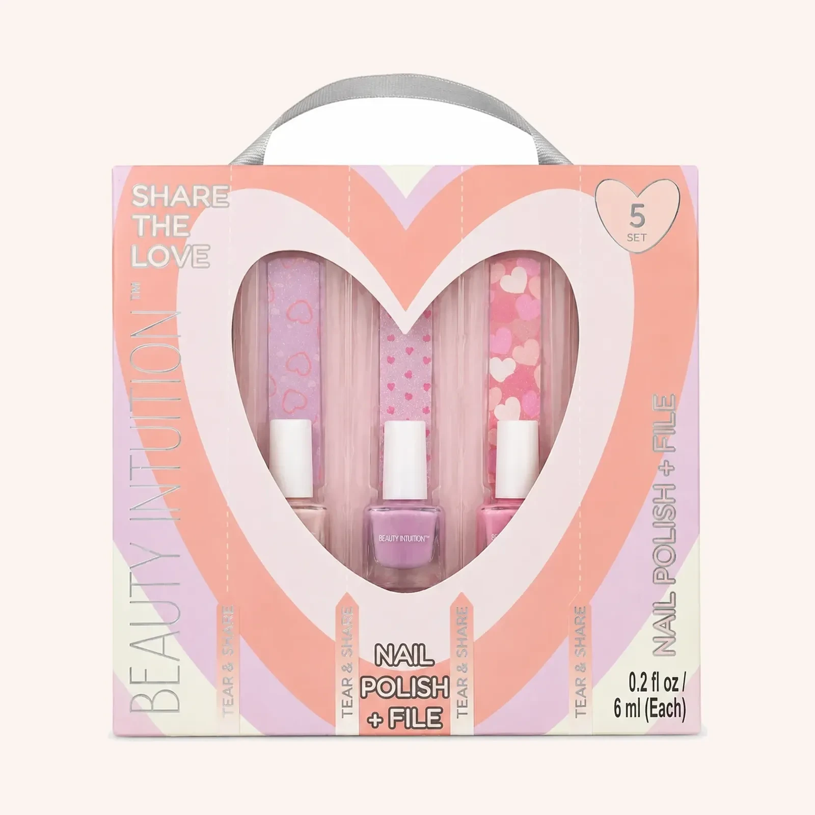 Beauty Intuition Nail Polish + File Set, 5 piezas, 0.2 fl oz (6 mL) cada una