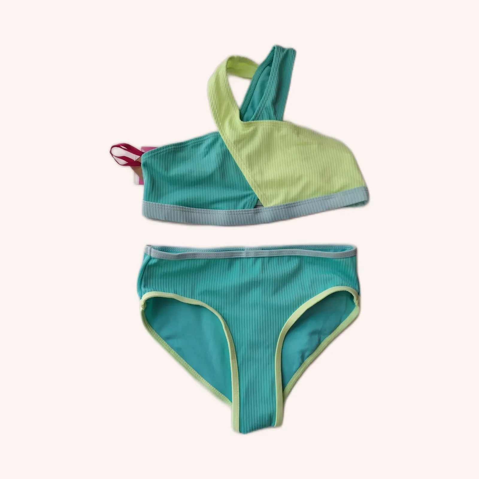 Justice Girls' Two-Piece Color Blocked Halter Bikini