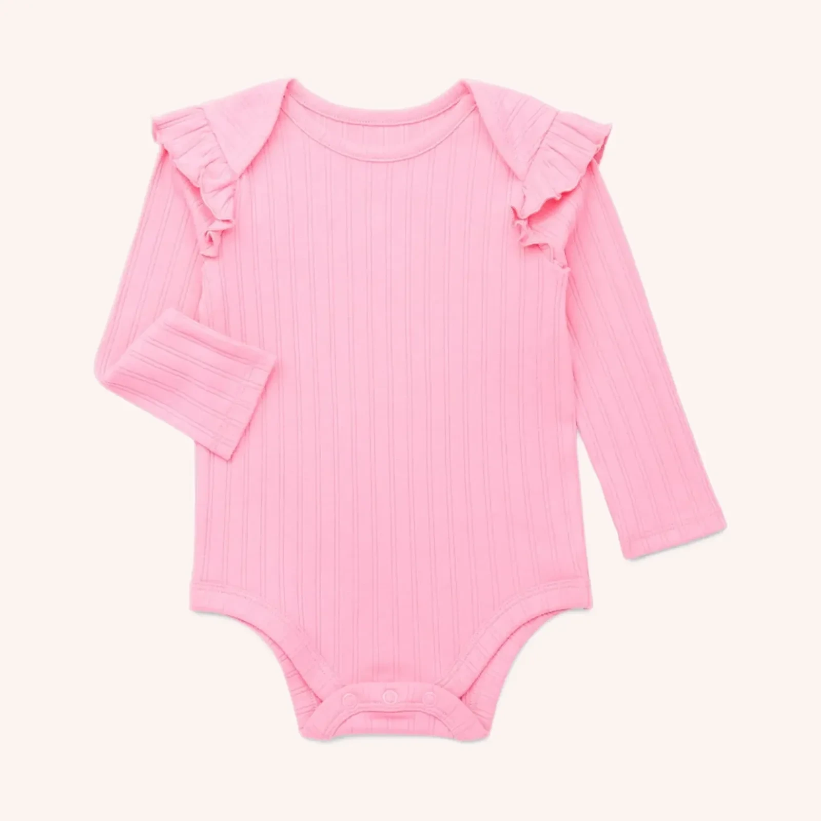Garanimals Baby Girl Ruffle Shoulder Ribbed Bodysuit with Long Sleeves 0-24 M