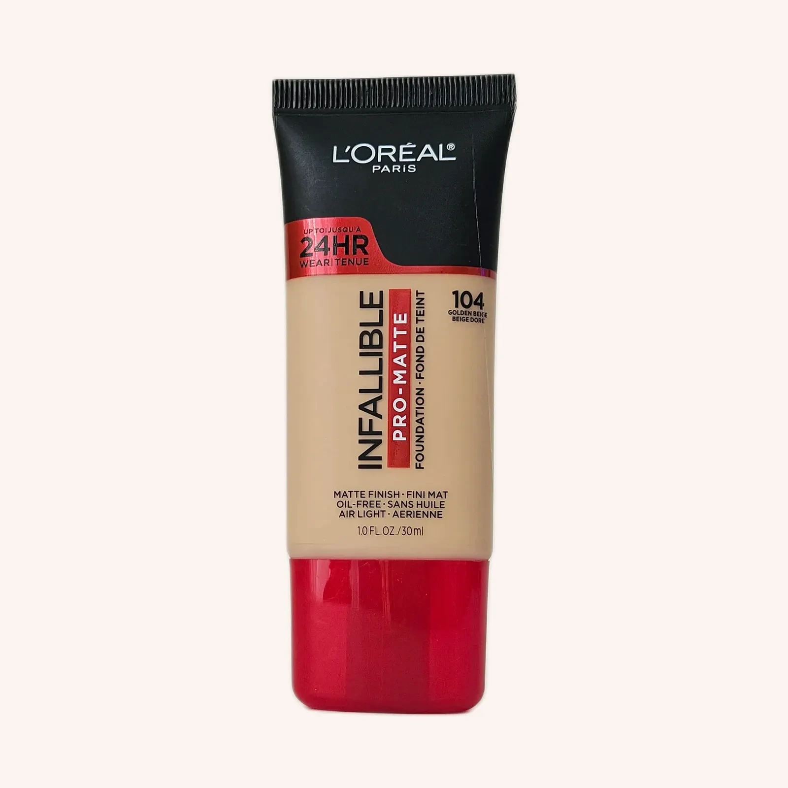L'Oréal Infallible Pro-Matte Foundation 104 Golden Beige, base líquida 1 fl oz (30 ml)