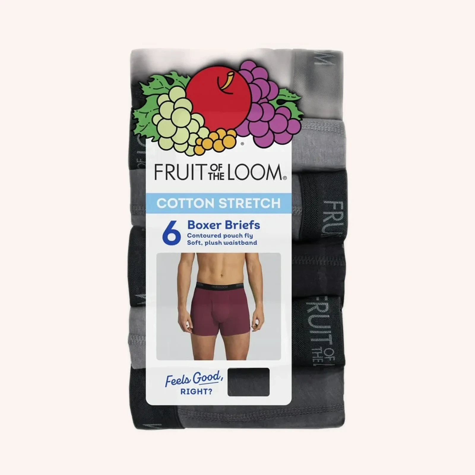 6 Men's Boxer Briefs Grey XL 40 - 42 In
