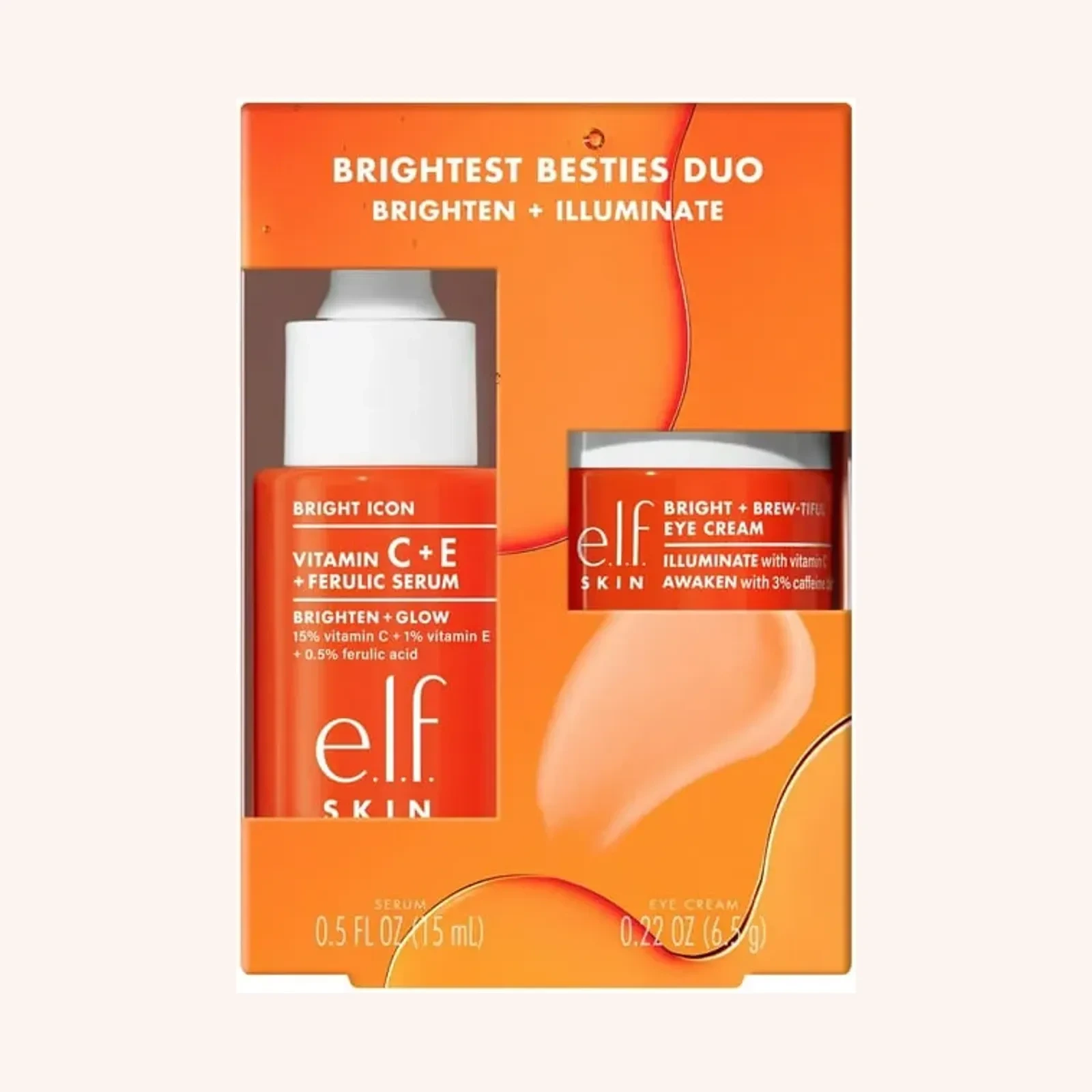 e.l.f. Cosmetics Bright Icon Vitamin C + E + Ferulic Serum mini y Bright + Brew-tiful Eye Cream mini