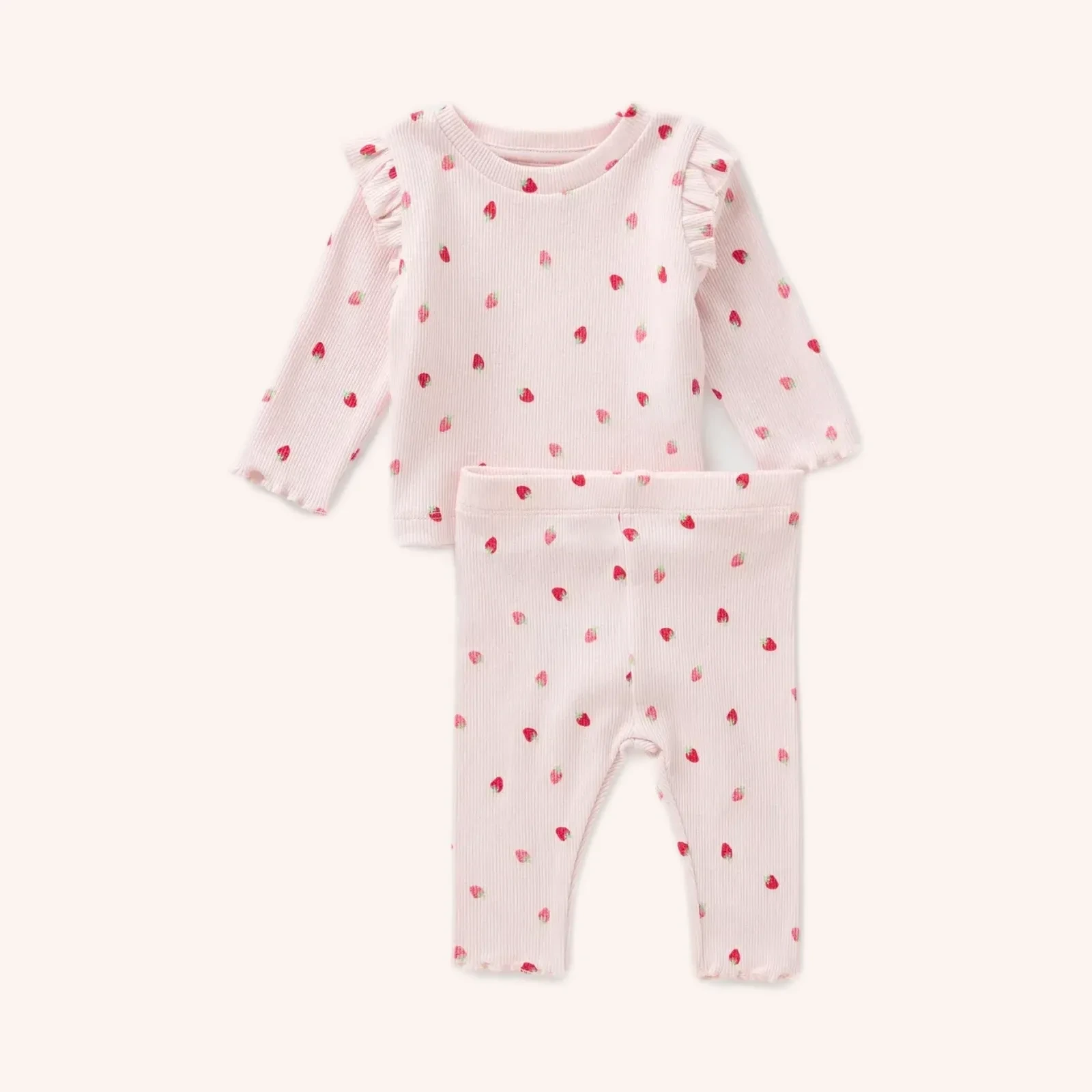 Strawberry Ribbed Pyjama Set-Pink