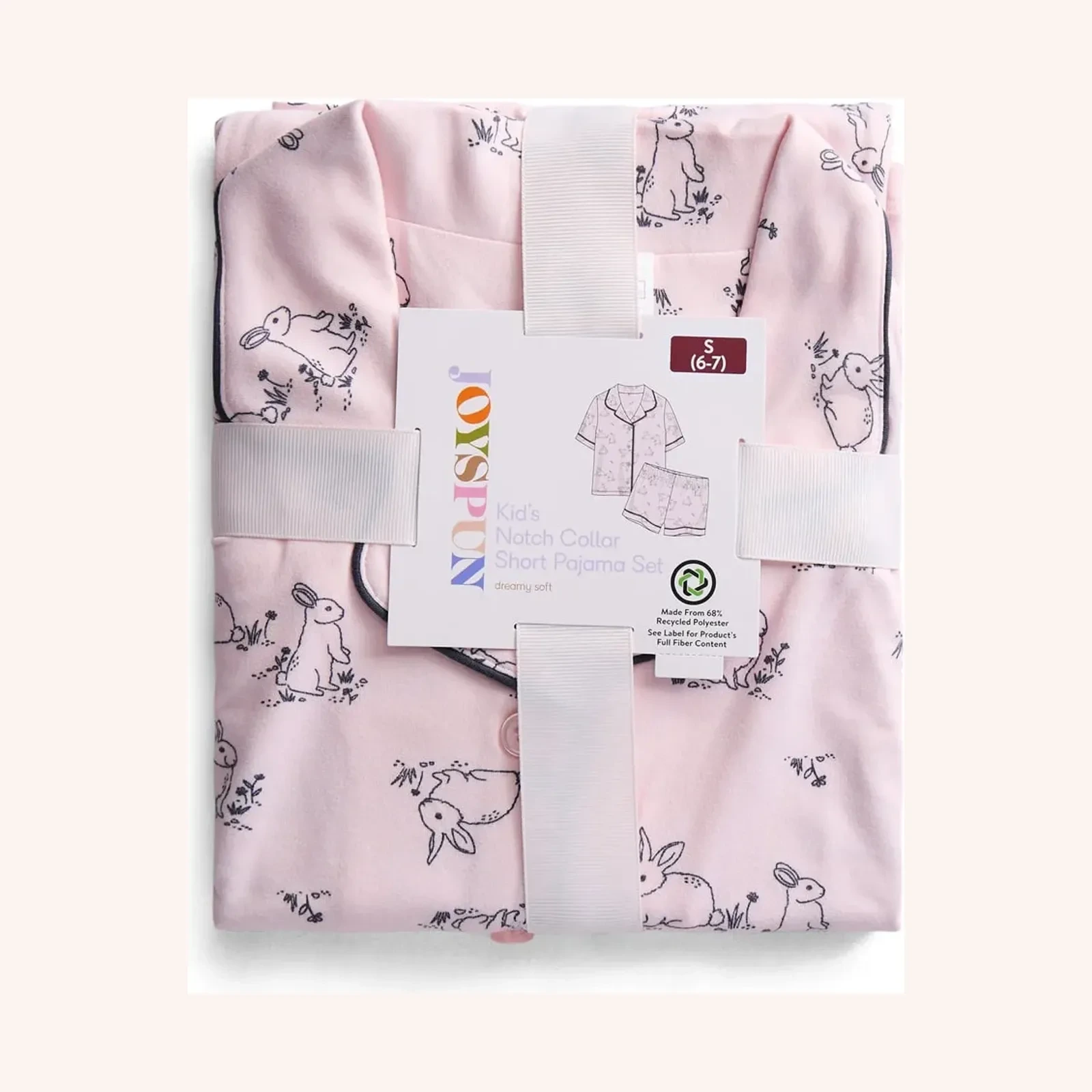 PJ Girls pijama infantil para niña, estampado de conejos, rosa claro, pieza plegada
