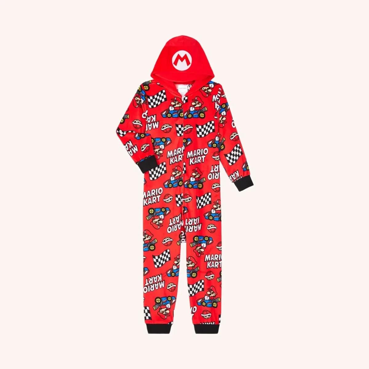 Super Mario Union Suit con capucha, Mario Red, XS (4-5)