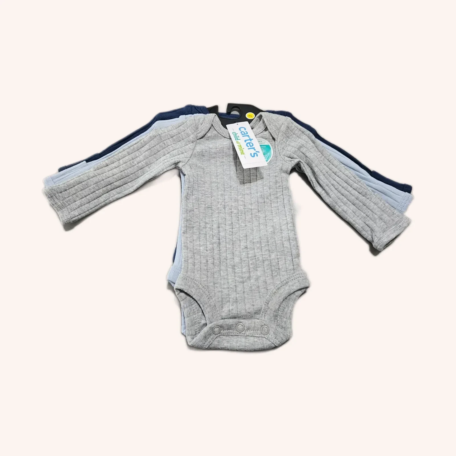 Premature Carter's bodysuits para bebé, gris/azul marino, 3 piezas