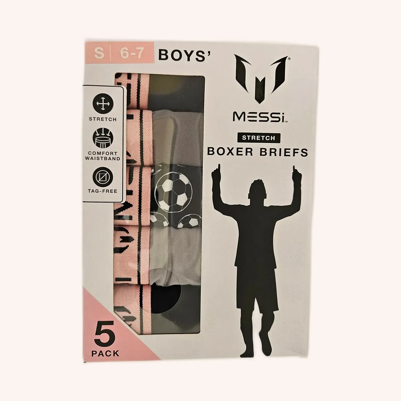 Messi Stretch Boxer Briefs niños, pink, talla S (6-7), 5 pack