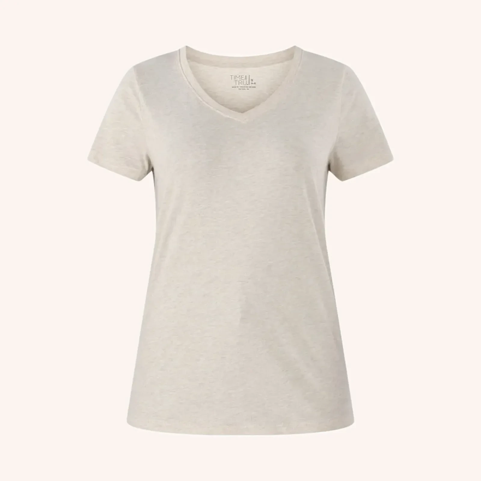 Time and Tru Women's Cotton V-Neck Tee, white heather, XS (0–2), 1 pack
