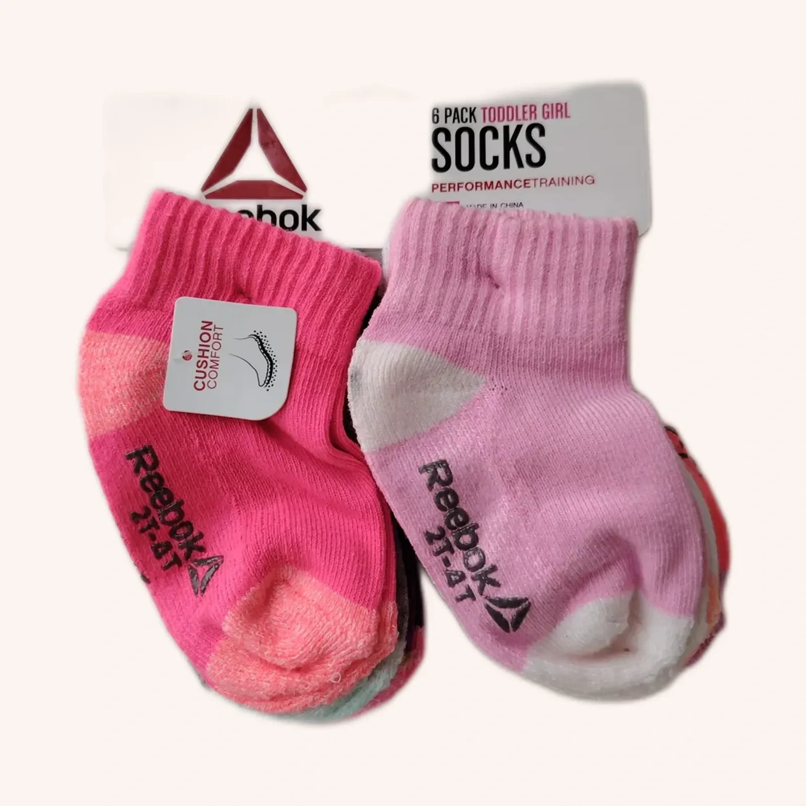 Reebok baby girl socks, rosa/blanco, talla 12-24 months, paquete de 6