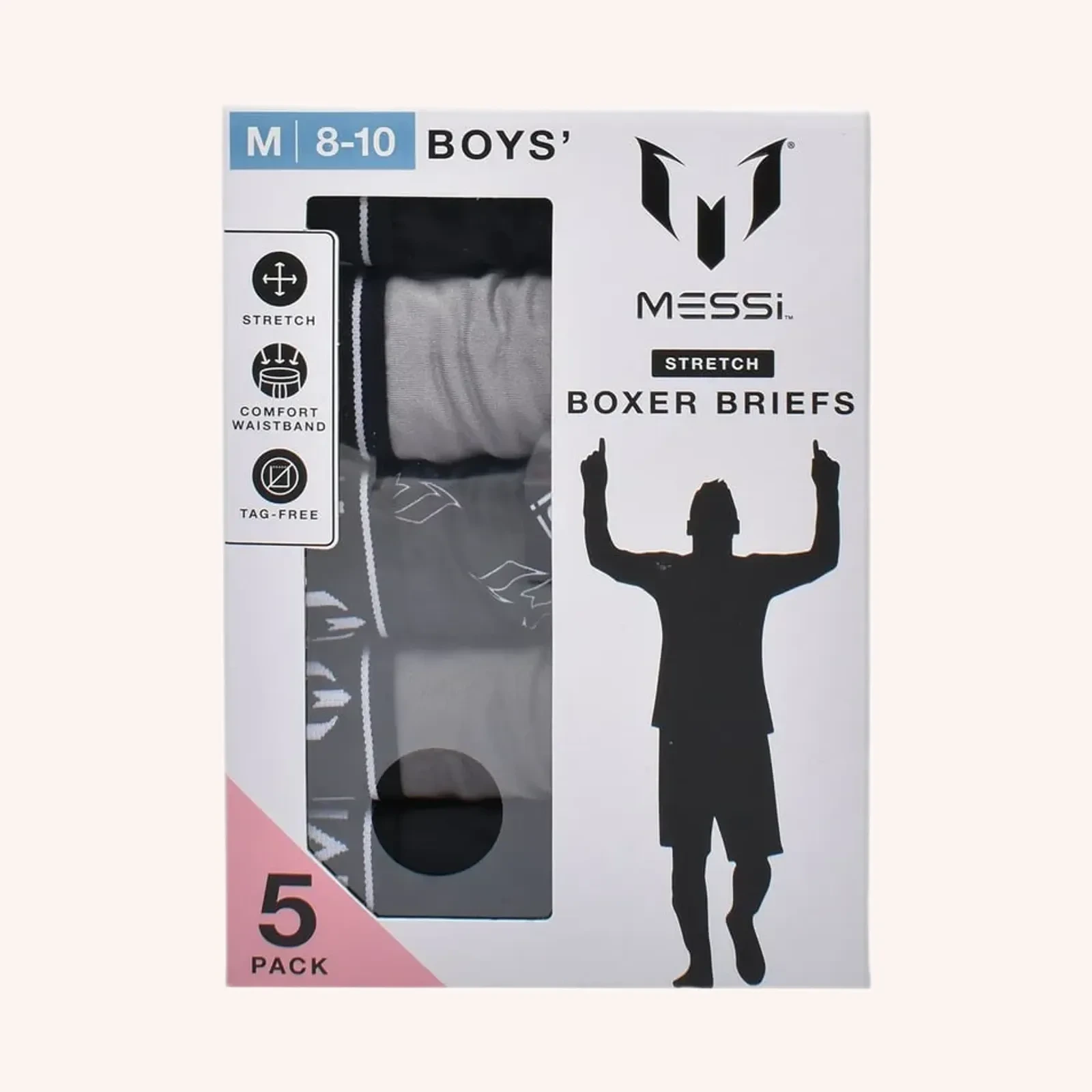 Messi Stretch Boxer Briefs negros talla M (8-10), 5 pack