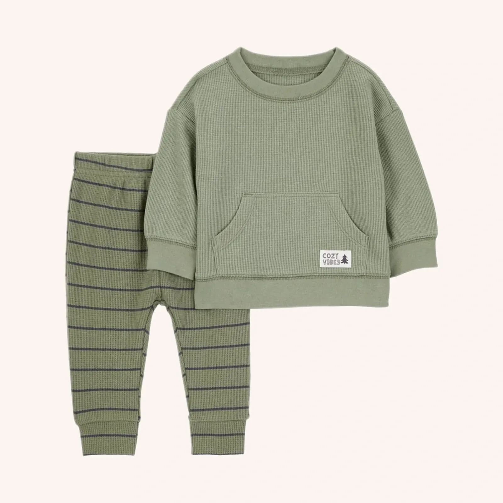 Carter's Baby Boy 2-Piece Long-Sleeve Tee & Waffle Knit Coverall Set - Green, 24M