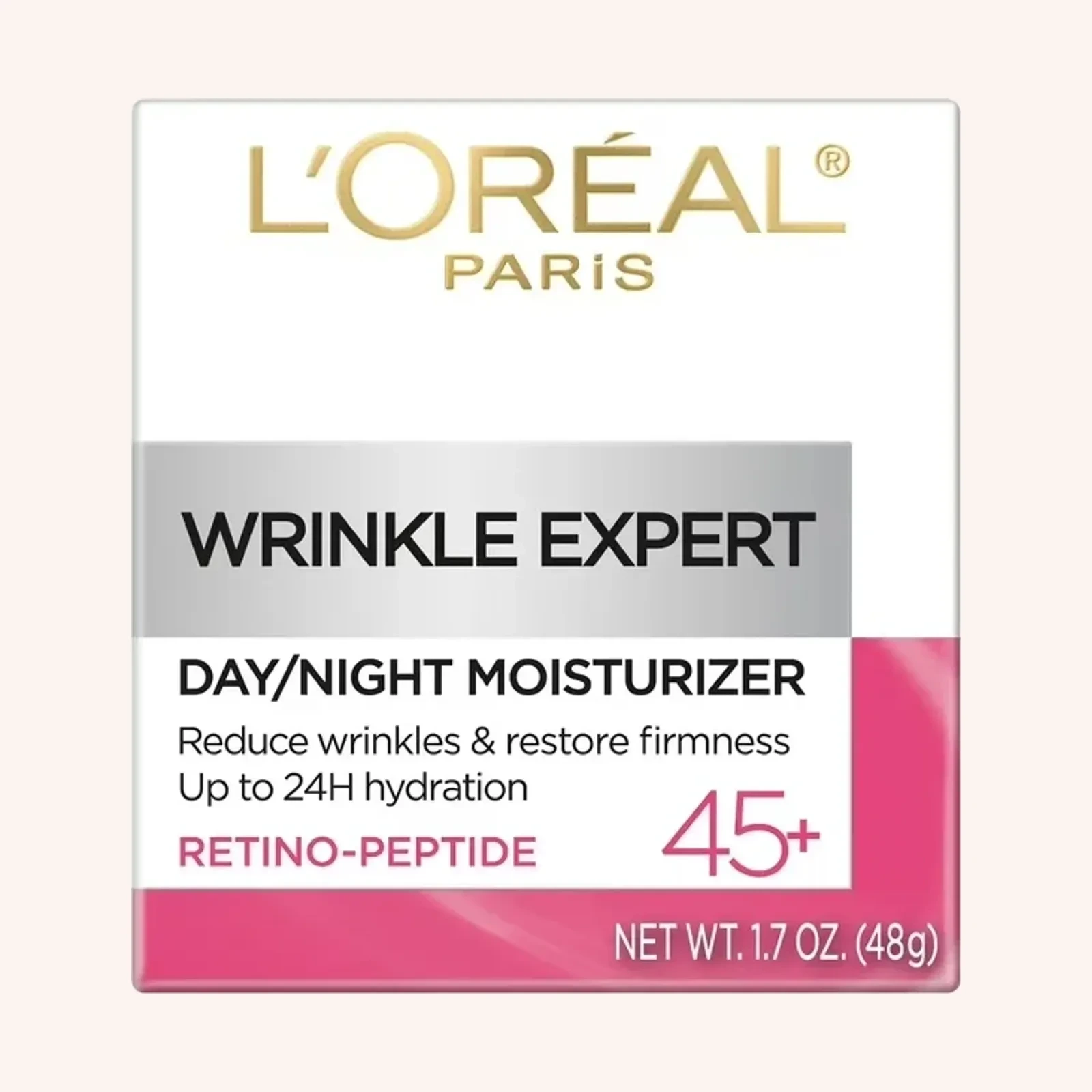 L’Oréal Paris Wrinkle Expert 45+ Moisturizer, retino-peptide, crema facial día/noche, 1.7 oz (48 g)