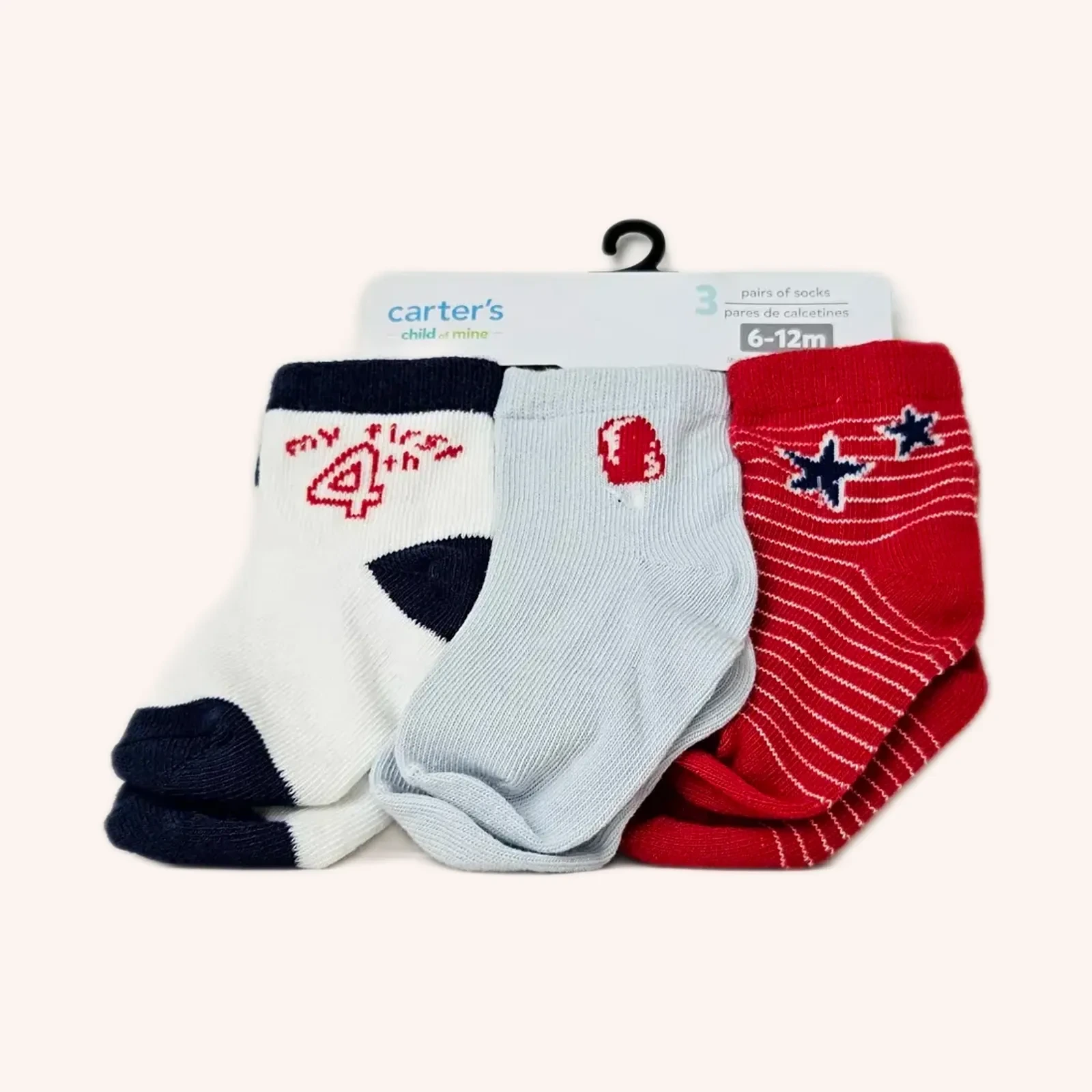 Carter's Child of Mine baby 3-pack socks, rojo/blanco/azul, 6-12 meses, 3 pares
