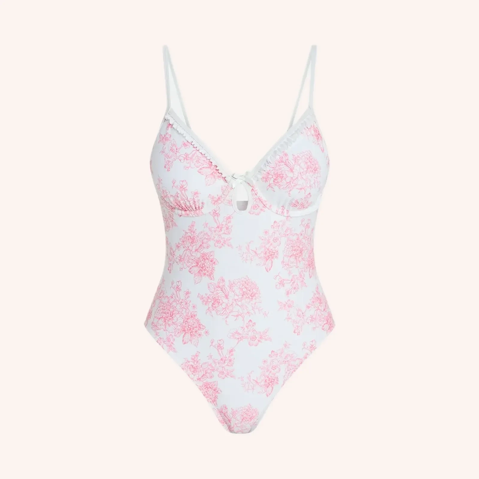No Boundaries Heart Breaker traje de baño de una pieza con aro, floral rosa/violeta blanco, talla M (8-10), 1 pieza