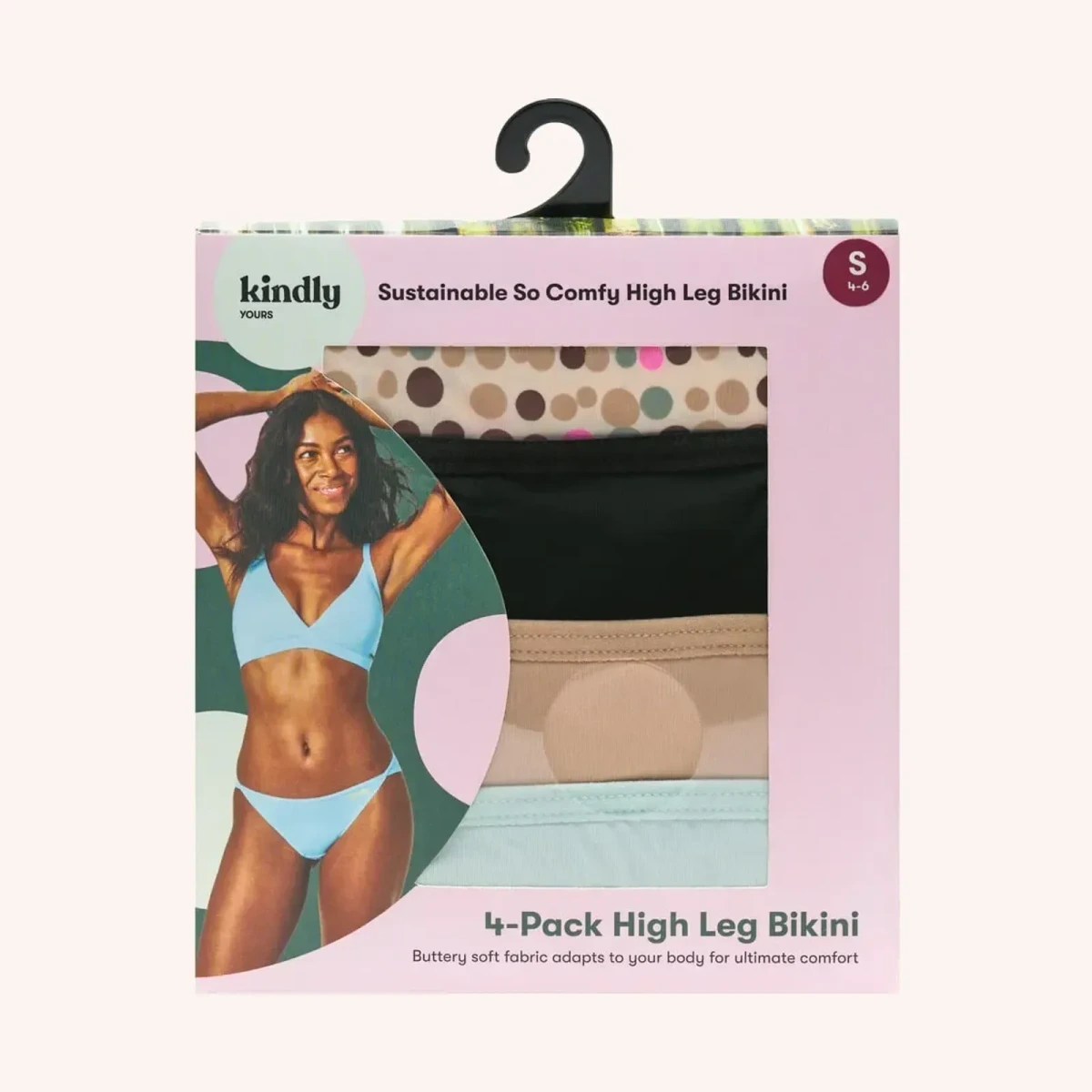 Kindly Yours So Comfy Micro High Leg Bikini Underwear, 4-Pack, S (4-6), Dot Stripe/Surf/Nude/Black