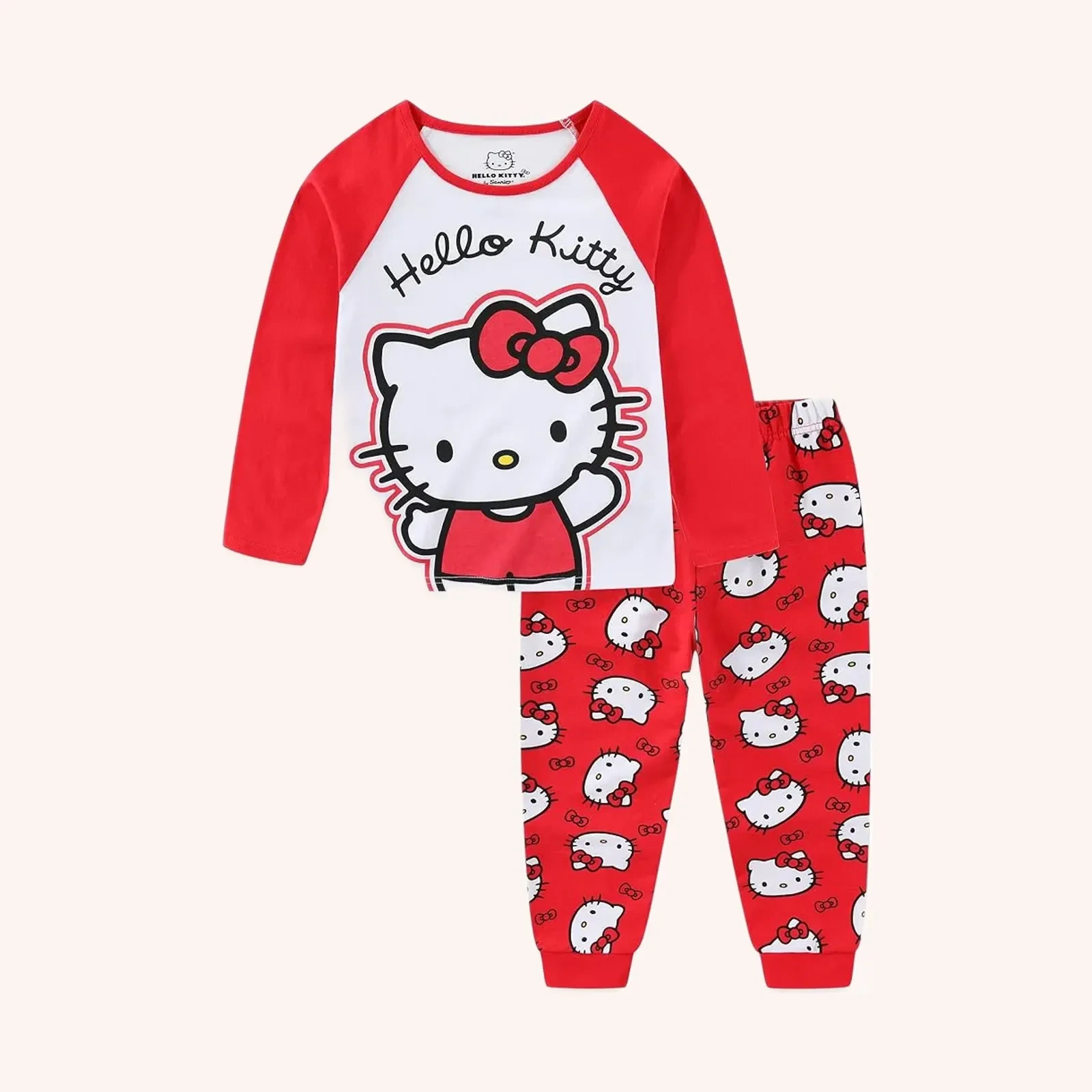 Hello Kitty pijama infantil blanco y rojo, 2 piezas