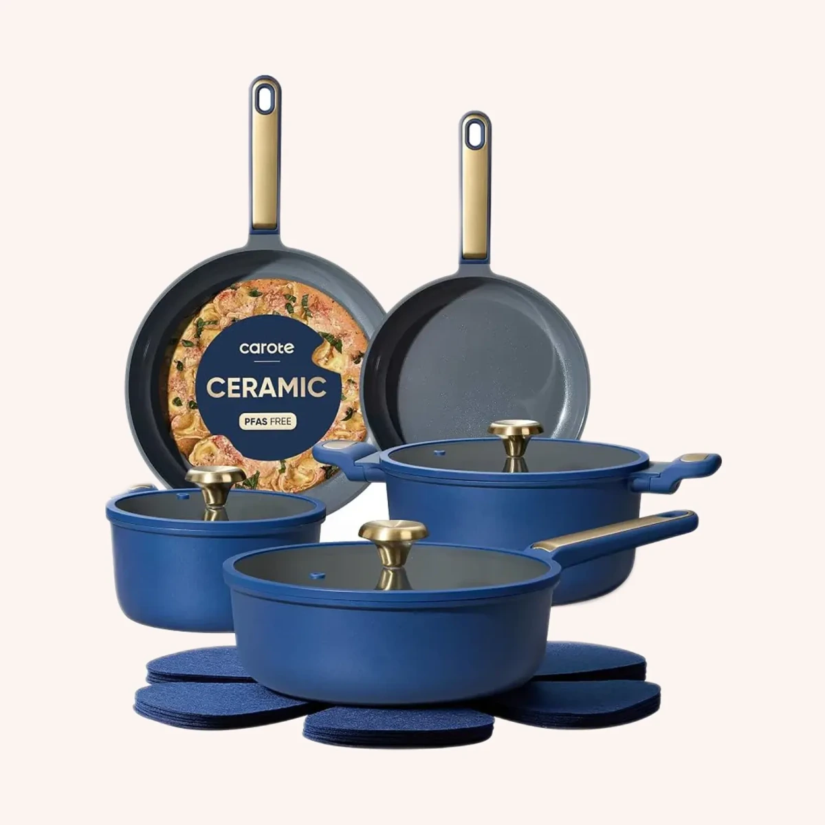 CAROTE juego de cocina cerámico 11 piezas, azul, con tapas