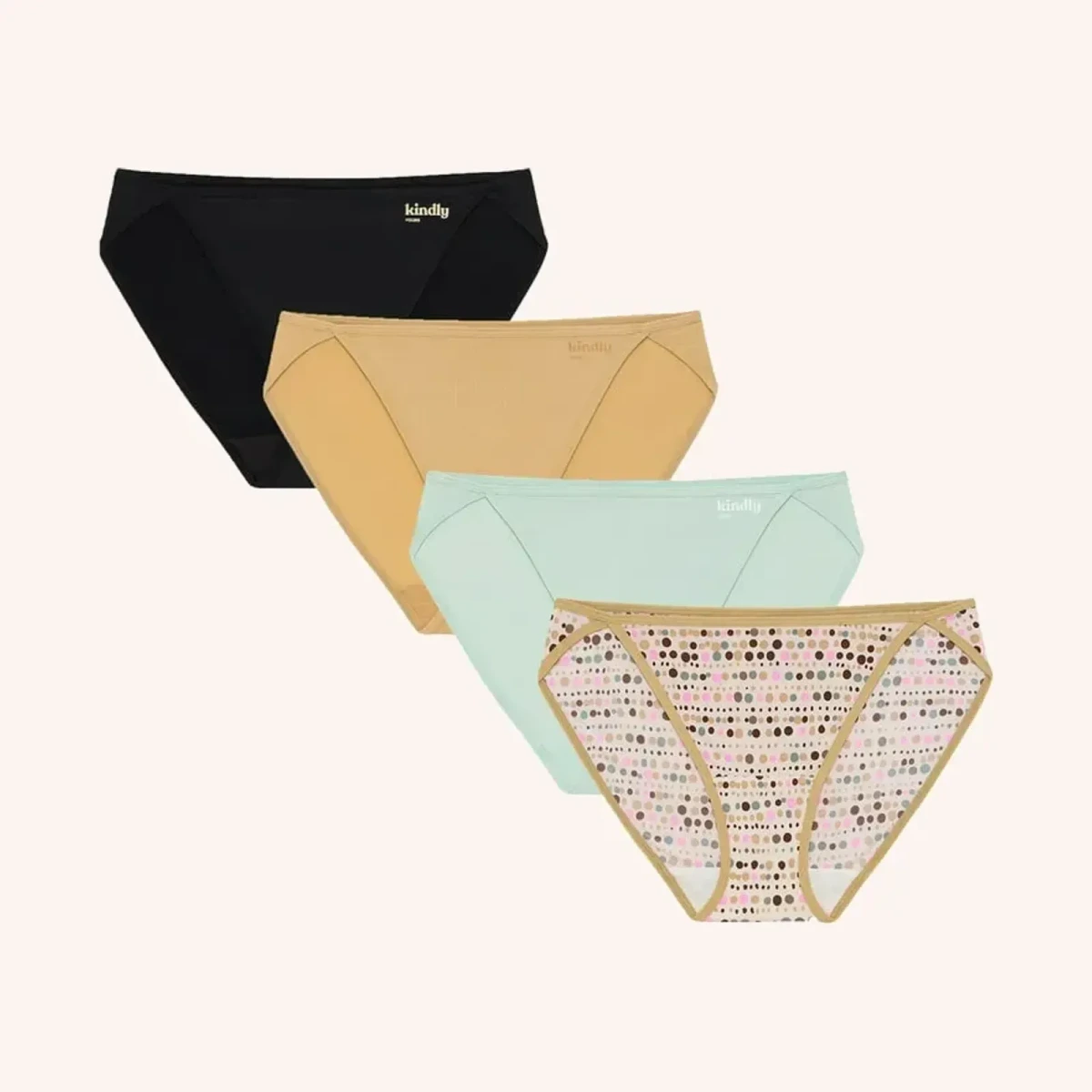 Kindly Yours So Comfy Micro High Leg Bikini Underwear, 4-Pack, S (4-6), Dot Stripe/Surf/Nude/Black