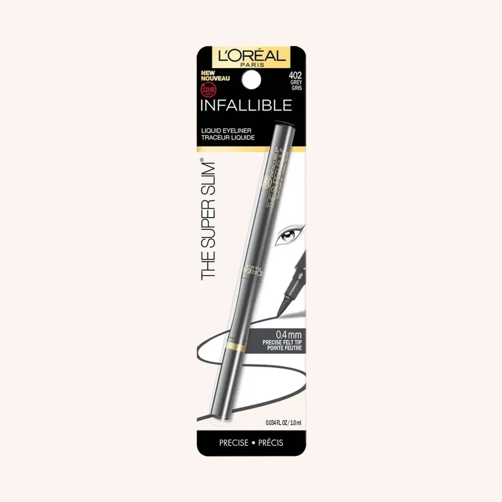 L'Oréal Paris Infallible The Super Slim Liquid Eyeliner 402 Grey, 0.4 mm, líquido