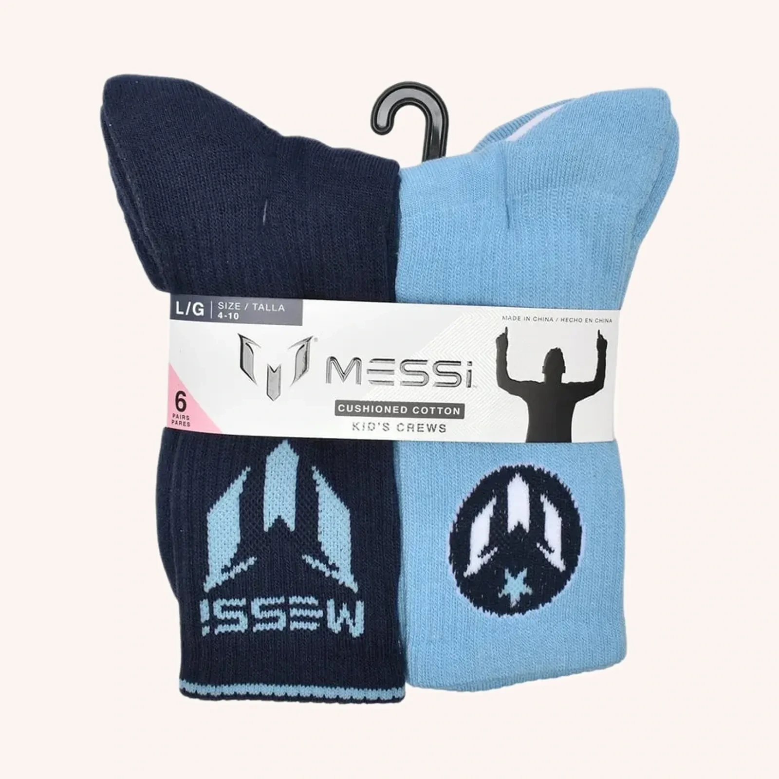 Messi Boys Cushioned Ankle Socks, azul, talla M, 6 pares