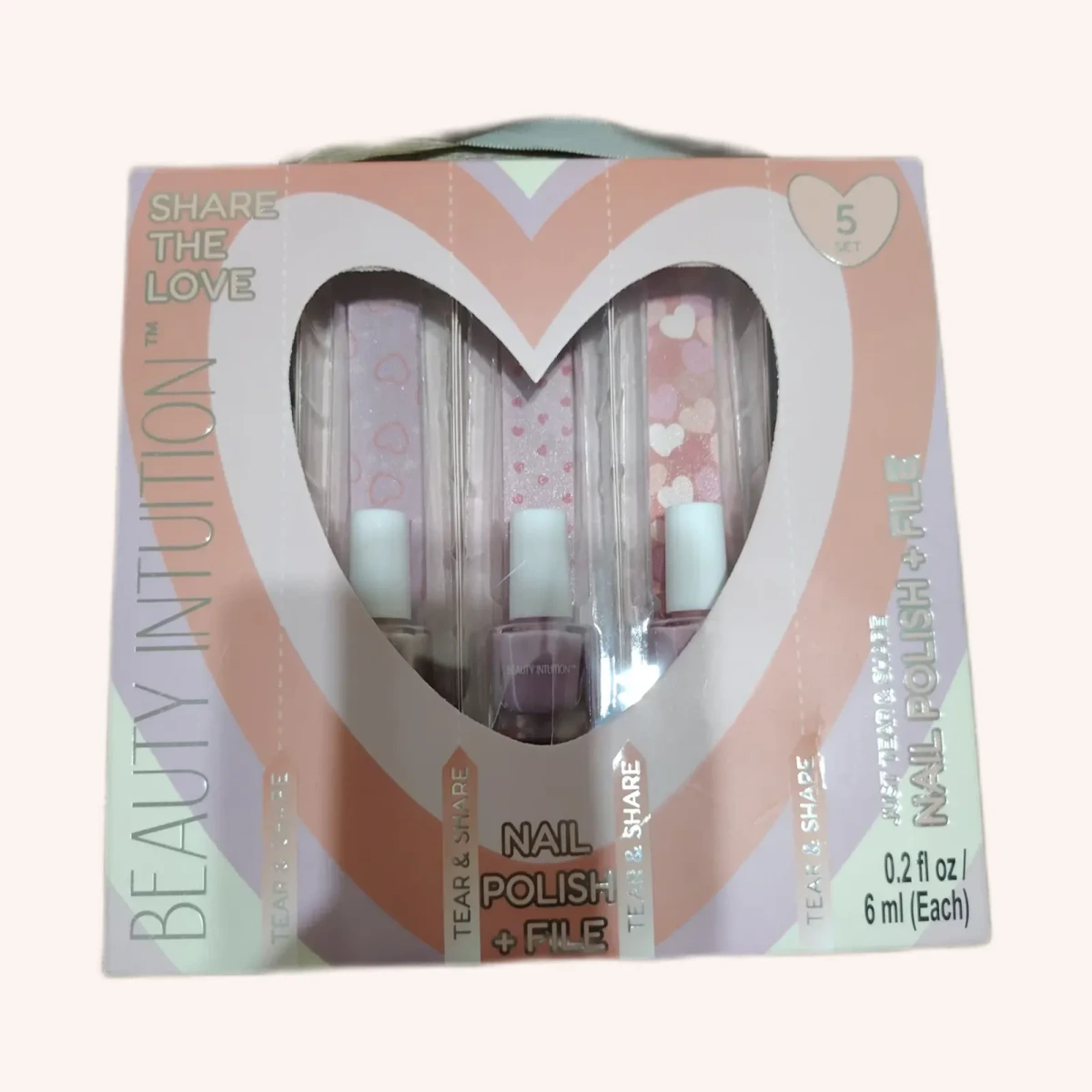 Beauty Intuition Nail Polish + File Set, 5 piezas, 0.2 fl oz (6 mL) cada una